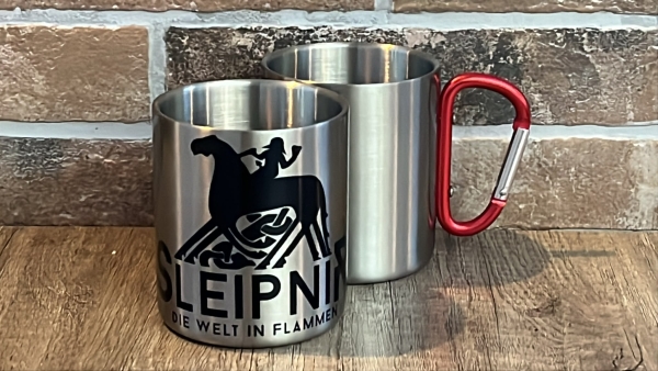 Edelstahltasse mit Karabinerhakengriff - Sleipnir - Die Welt in Flammen - Motiv 3 Edelstahltasse mit Karabinerhakengriff - Sleipnir - Die Welt in Flammen - Motiv 3